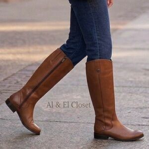Frye Marissa Medallion Cognac Leather Riding Boots Knee High Women’s Size 6M NWB
